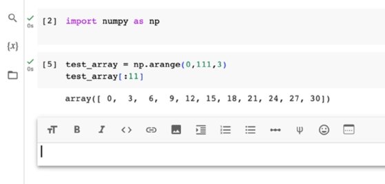 The utility bar in the text cell that displays options such as making the text bold or italic.