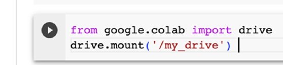 The code cell displays the mounted Google Drive to a VM.